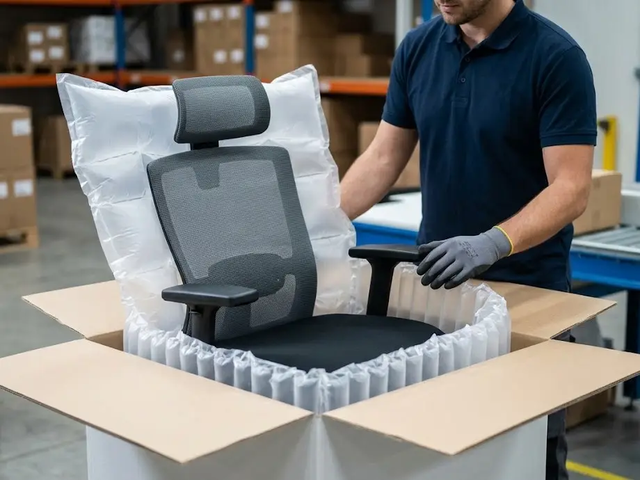 Silla ergonómica de alta calidad y proceso de embalaje dropshipping con estricto control de calidad