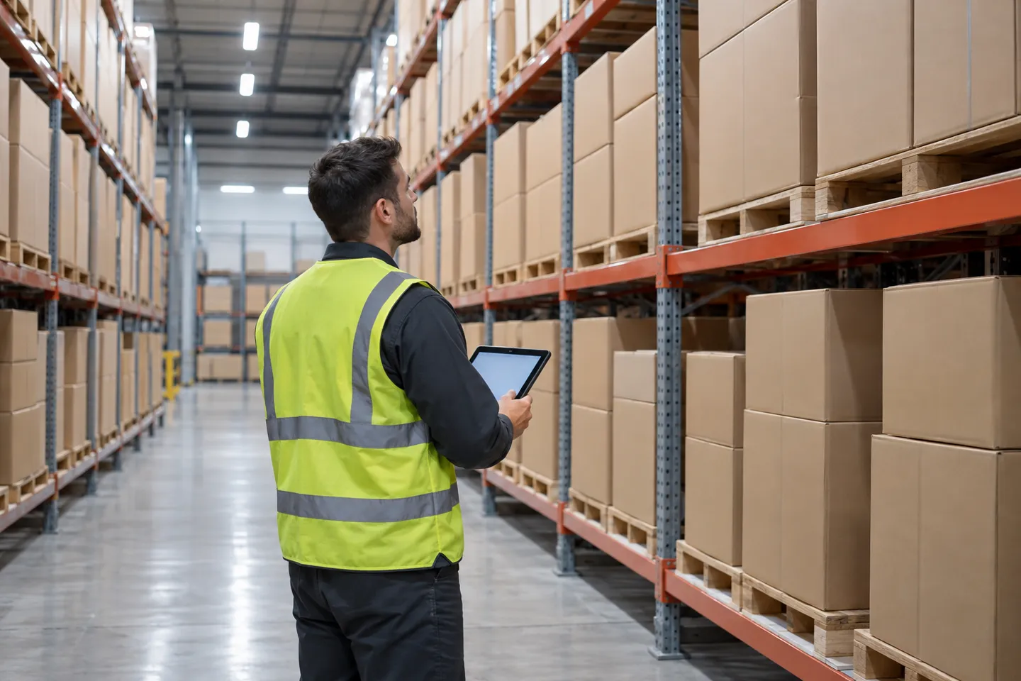 A worker counting boxed stock with a tablet in a dedicated storage zone, the kind of allocation proof worth demanding from chinese dropshipping suppliers